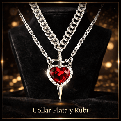 Collares Pareja Corazón + Daga (Se Unen) — Incluye Caja de Regalo 💝